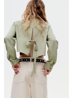 H&M - Women Green Cropped Tie-Detail Shirt