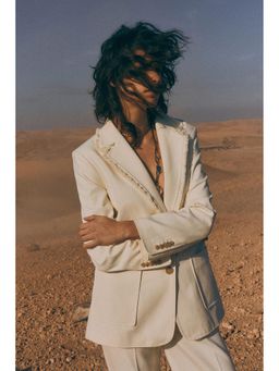 H&M - Women Beige Frayed-Edge Blazer