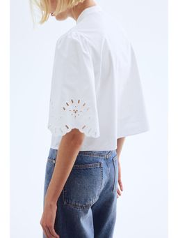 H&M - Women White Puff-Sleeved Cotton Blouse