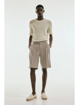 H&M - Men Beige Regular Fit Rib-Knit T-Shirt