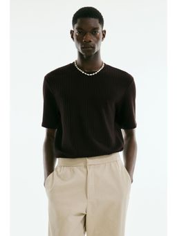 H&M - Men Brown Regular Fit Rib-Knit T-Shirt