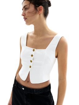 H&M - Women White Linen-Blend Waistcoat