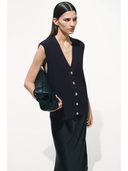 H&M - Women Blue Rib-Knit Waistcoat