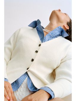 H&M - Women White Waisted Cardigan