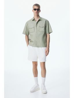 H&M - Men Green Loose Fit Short-Sleeved Utility Shirt