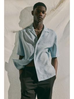 H&M - Men Turquoise Regular Fit Jacquard-Weave Resort Shirt