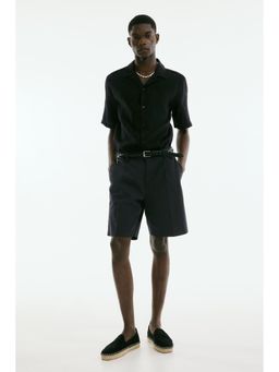 H&M - Men Black Regular Fit Jacquard-Weave Resort Shirt