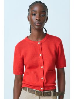 H&M - Women Red Short-Sleeved Cardigan