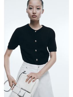 H&M - Women Black Short-Sleeved Cardigan