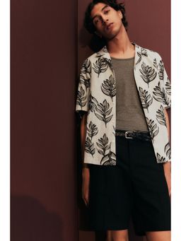 H&M - Men White Regular Fit Linen-Blend Resort Shirt