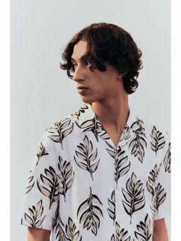 H&M - Men White Regular Fit Linen-Blend Resort Shirt