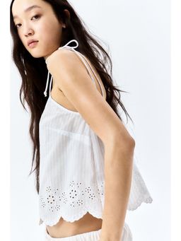 H&M - Women White Embroide Tie-Strap Top