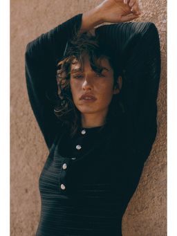 H&M - Women Black Pointelle-Knit Dress