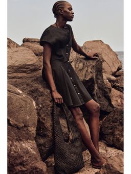 H&M - Women Black Button-Front Cotton Dress