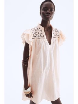 H&M - Women Orange Flutter-Sleeve Dress With Broderie Anglaise