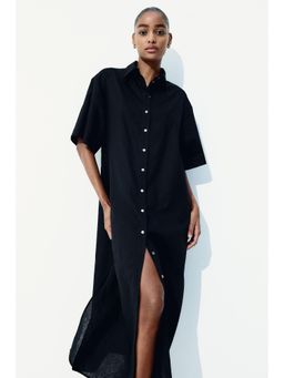 H&M - Women Black Linen-Blend Shirt Dress
