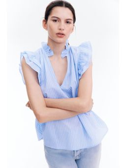 H&M - Women Blue Frill-Trimmed Blouse