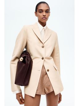 H&M - Women Beige Waisted Cotton Blazer