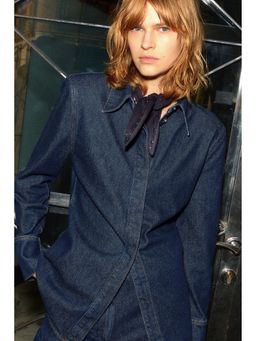 H&M - Women Blue Shoulder-Pad Denim Shirt