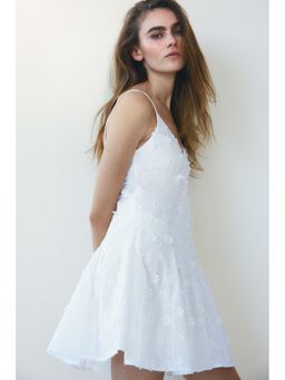 H&M - Women White Appliqued Cotton Dress