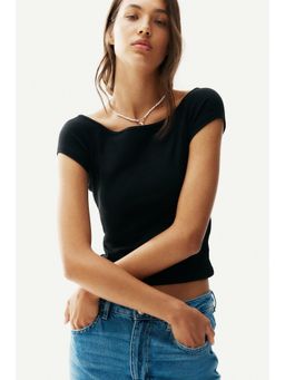 H&M - Women Black Ribbed Off-The-Shoulder Top