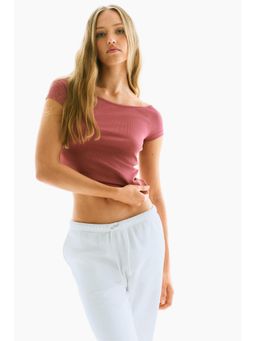 H&M - Women Pink Ribbed Off-The-Shoulder Top