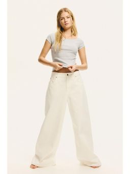 H&M - Women Grey Ribbed Off-The-Shoulder Top