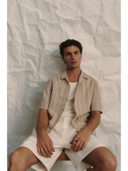 H&M - Men Beige Regular Fit Lyocell-Blend Resort Shirt