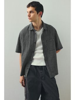 H&M - Men Black Oversized Fit Short-Sleeved Linen-Blend Shirt