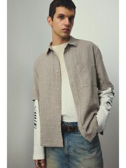 H&M - Men Beige Oversized Fit Short-Sleeved Linen-Blend Shirt