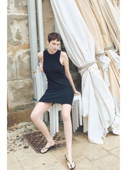 H&M - Women Black Scalloped Mini Dress