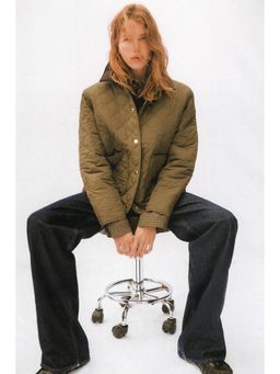 H&M - Women Green Quilted Corduroy-Collar Jacket