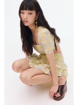 H&M - Women Yellow Lacing-Detail Cotton Blouse