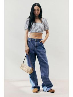 H&M - Women Blue Lacing-Detail Cotton Blouse