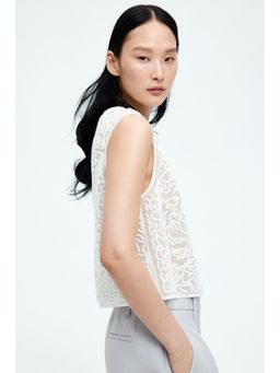 H&M - Women White Sheer Embroide Top