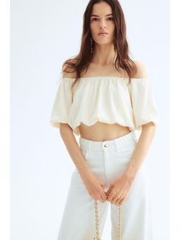 H&M - Women White Cropped Off-The-Shoulder Top