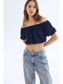H&M - Women Blue Cropped Off-The-Shoulder Top