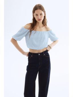 H&M - Women Blue Cropped Off-The-Shoulder Top