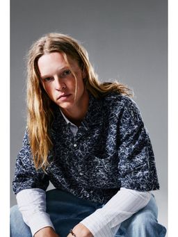 H&M - Men Blue Oversized Fit Patterned Denim Shirt