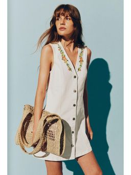 H&M - Women White Embroidery-Detail Denim Dress