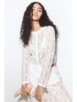 H&M - Women White Hole-Patterned Cardigan