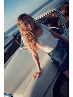 H&M - Women White Lace-Trimmed Pointelle T-Shirt