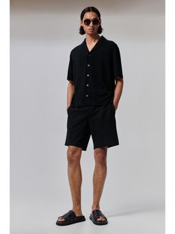 H&M - Men Black Regular Fit Fine-Knit Shirt
