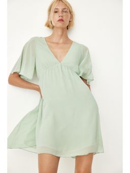H&M - Women Green V-Neck Chiffon Dress