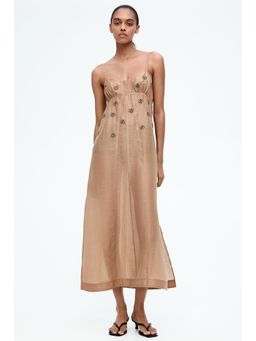 H&M - Women Beige Sheer Embellished Strappy Dress