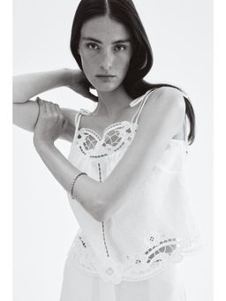 H&M - Women White Linen Tie-Strap Top