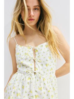 H&M - Women Multi-Color Tie-Detail Poplin Dress