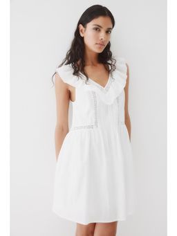 H&M - Women White Frill-Trimmed Cotton Dress
