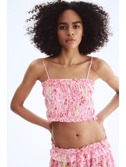 H&M - Women Pink Tie-Strap Smocked Top