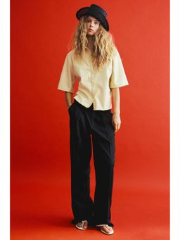 H&M - Women Yellow Short-Sleeved Coated Shirt